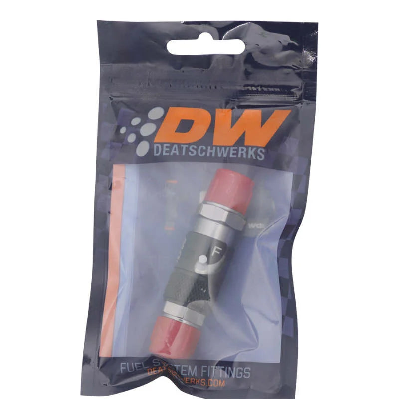 DeatschWerks 6AN Male Flare Quick Disconnect Dry Break Fitting - 2 Pieces Anodized Matte Black - Side View