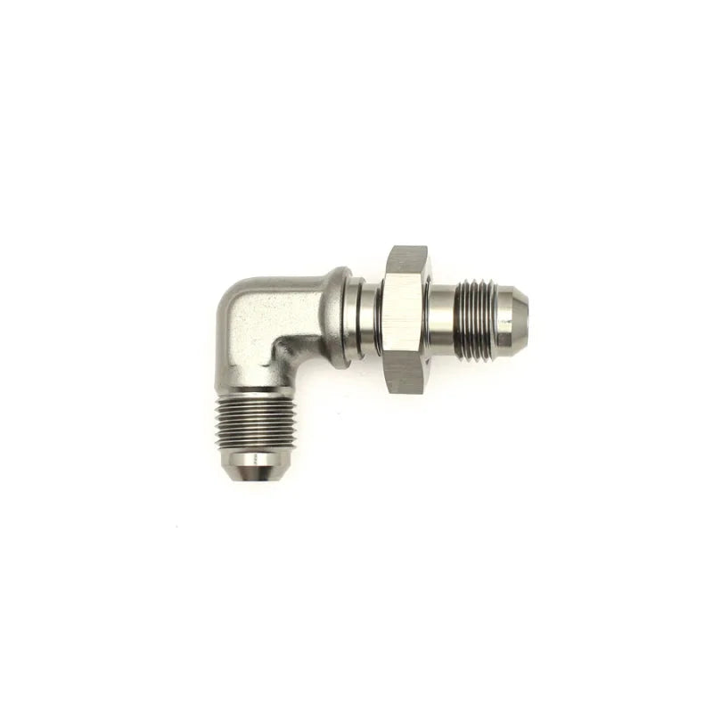 DeatschWerks 6AN Male Flare To 6AN Male Flare Bulkhead Adapter 90-Degree (Incl. Nut) - Back View