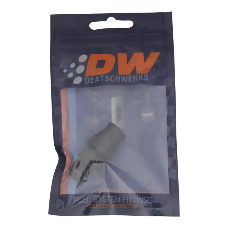 DeatschWerks 6AN Male Flare to 3/8in Hardline Compression Adapter - Anodized Matte Black - Side View