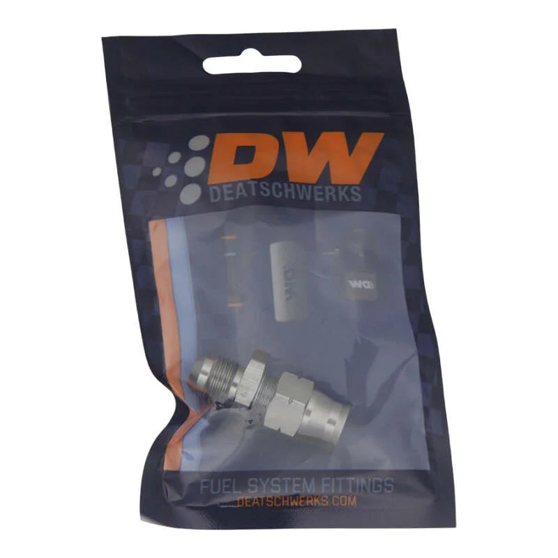 DeatschWerks 6AN Male Flare to 3/8in Hardline Compression Adapter - Includes 1 Olive Insert - Side View