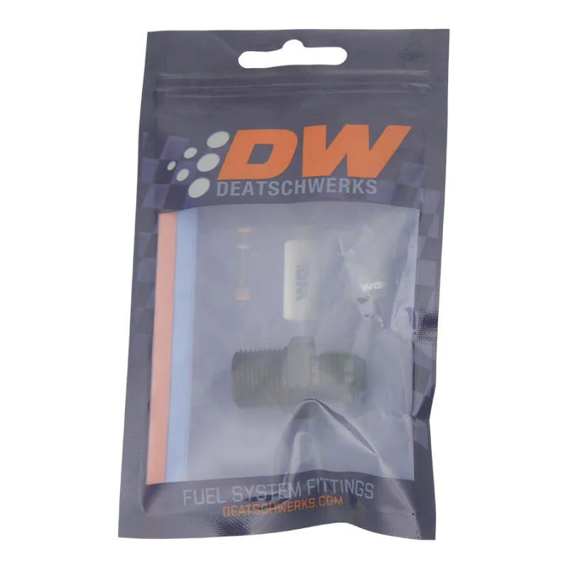 DeatschWerks 6AN Male Flare to 3/8in Male NPT Adapter - Anodized Matte Black - Side View