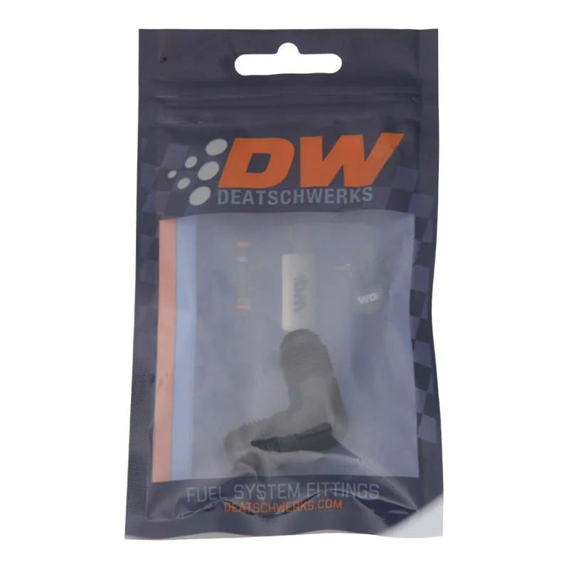 DeatschWerks 6AN Male Flare to 6AN Male Flare 90-Degree Fitting - Anodized Matte Black - Side View