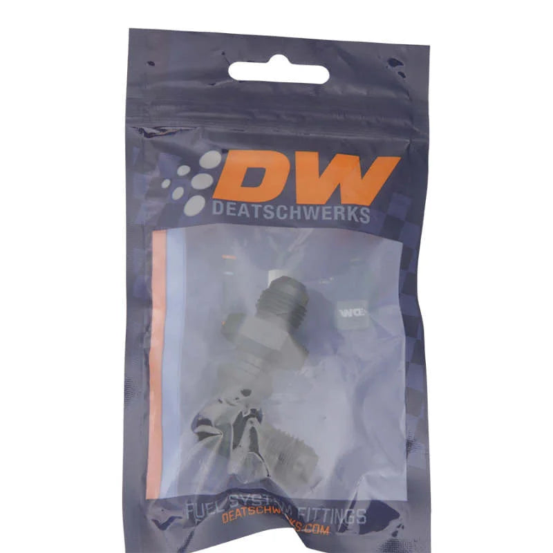 DeatschWerks 6AN Male Flare to 6AN Male Flare Bulkhead Adapter 90-Degree - Anodized Matte Black - Side View