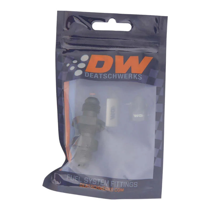 DeatschWerks 6AN Male Flare to 6AN Male Flare Bulkhead Adapter (Incl Nut) - Anodized Matte Black - Side View