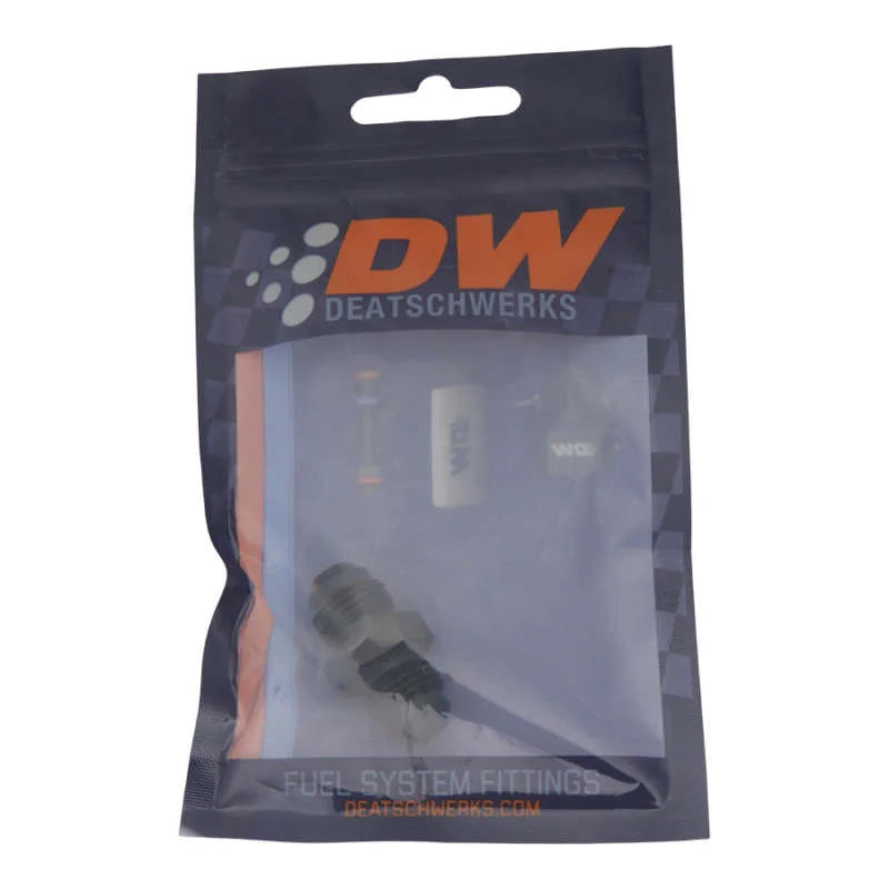 DeatschWerks 6AN Male Flare to 6AN Male Flare Coupler - Anodized Matte Black - Side View