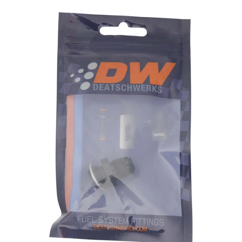 DeatschWerks 6AN Male Flare to M14 X 1.5 Male Metric Adapter (Incl Washer) - Anodized Matte Black - Side View