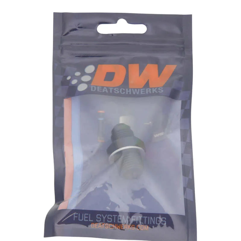 DeatschWerks 6AN Male Flare to M16 X 1.5 Male Metric Adapter (Incl Washer) - Anodized Matte Black - Side View