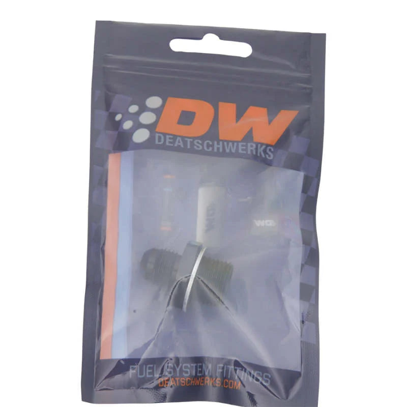 DeatschWerks 6AN Male Flare to M18 X 1.5 Male Metric Adapter (Incl Washer) - Anodized Matte Black - Side View