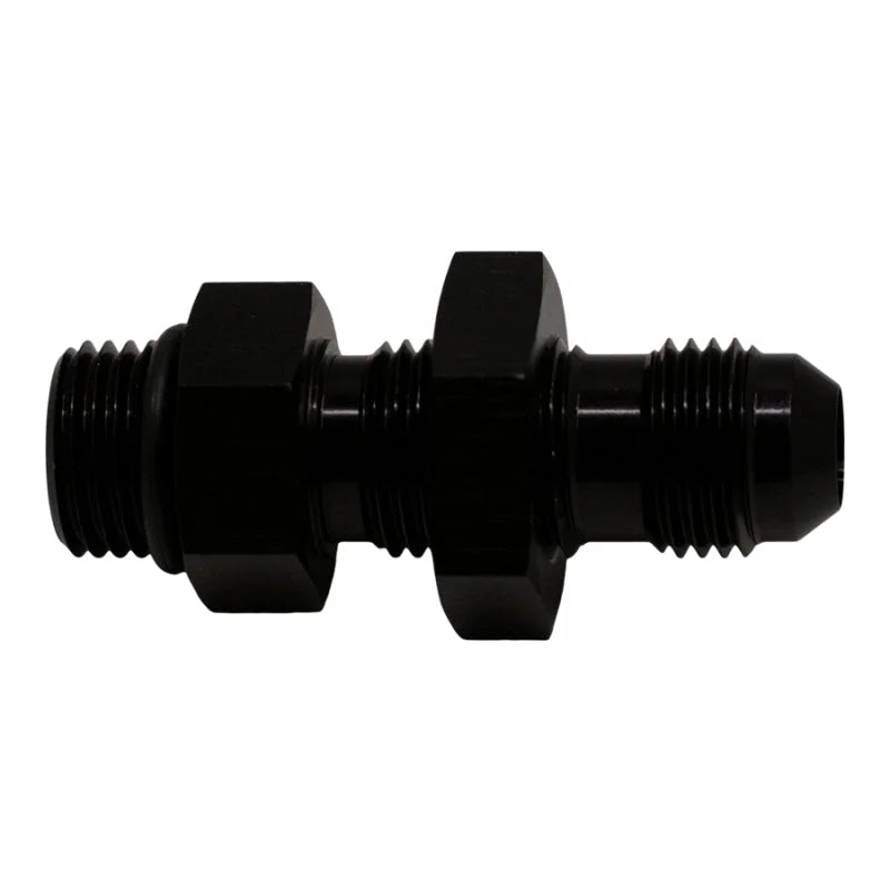 DeatschWerks 6AN O-Ring Male to 6AN Male Flare Bulkhead Include Nut - Anodized Matte Black - Main Product View