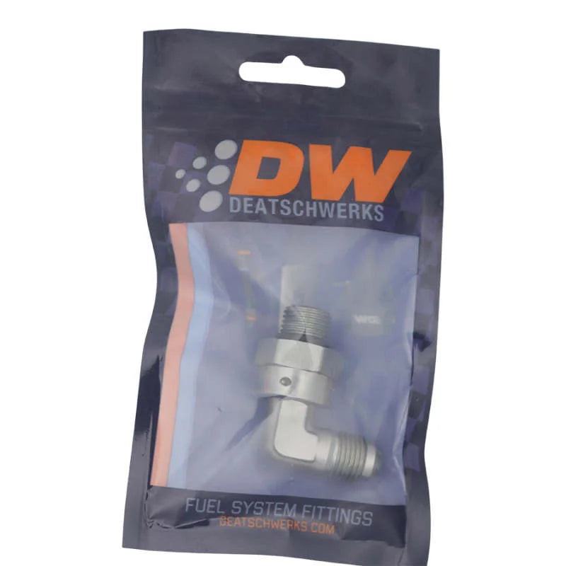 DeatschWerks 6AN ORB Male Swivel to 90-Degree 6AN Male Flare - Anodized DW Titanium - Side View