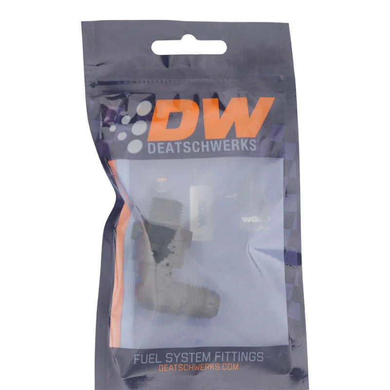 DeatschWerks 6AN ORB Male Swivel to 90-Degree 6AN Male Flare - Anodized Matte Black - Side View