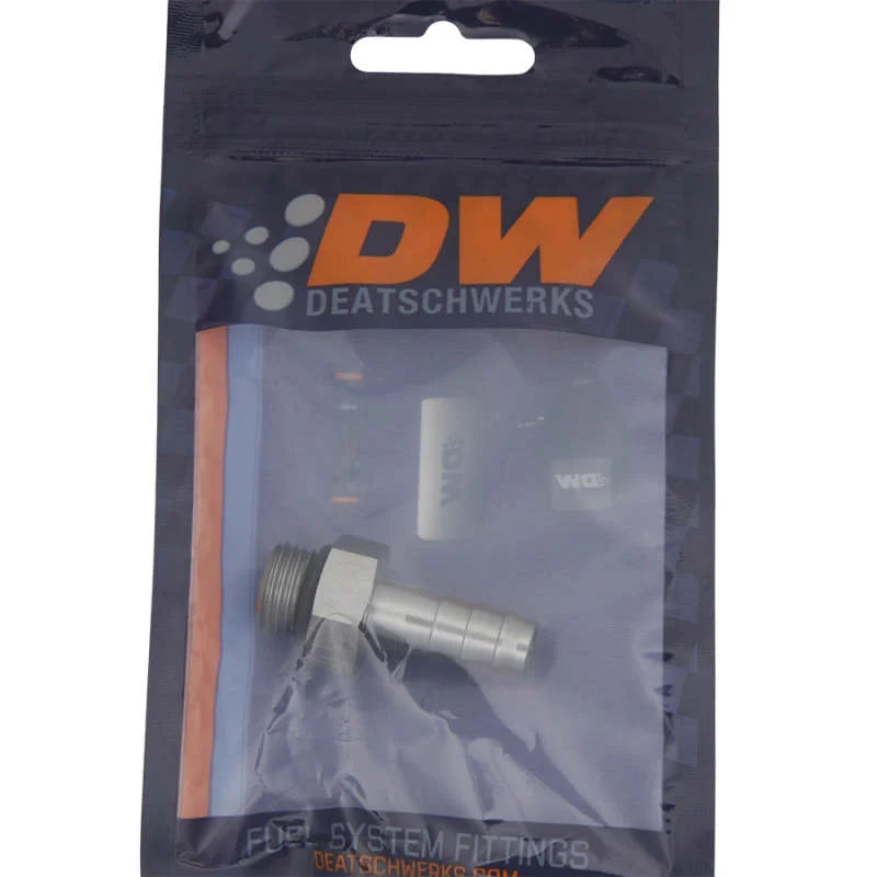 DeatschWerks 6AN ORB Male To 3/8in. Male Triple Barb Fitting (Incl. O-Ring) - Detail View