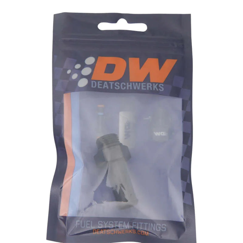 DeatschWerks 6AN ORB Male to 1/2in Male Barb Fitting (Incl O-Ring) - Anodized Matte Black - Side View