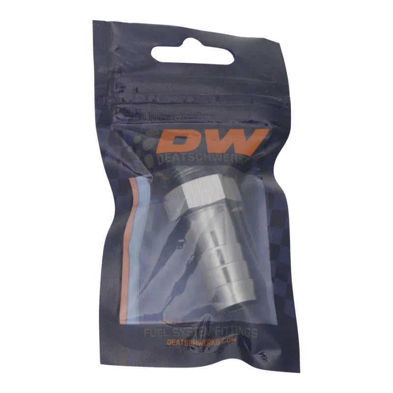 DeatschWerks 6AN ORB Male to 1/2in Male Triple Barb Fitting (Incl O-Ring) - Anodized DW Titanium - Side View