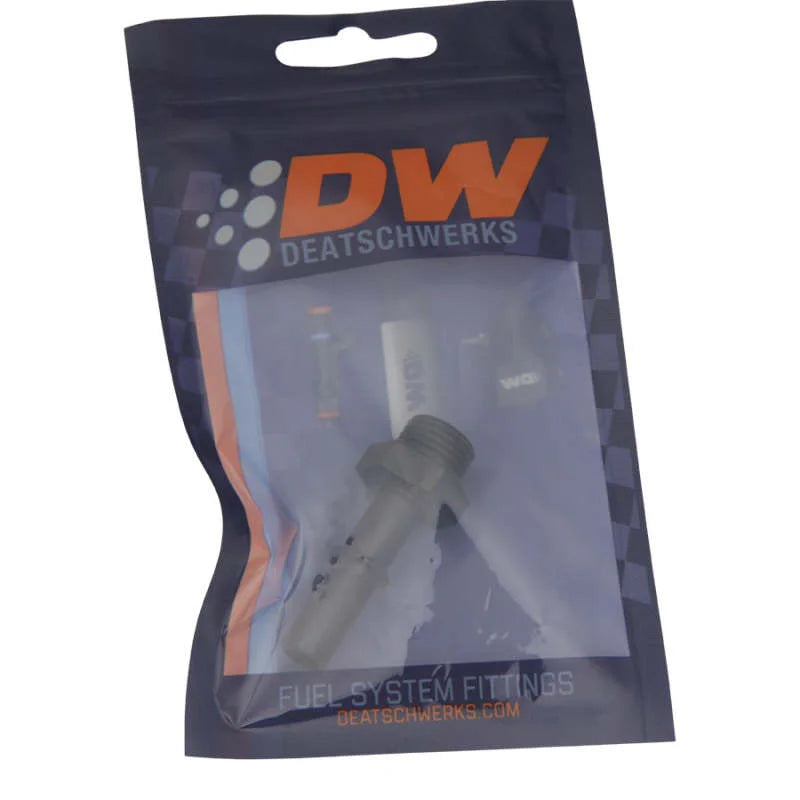 DeatschWerks 6AN ORB Male to 3/8in Male EFI Quick Connect Adapter - Anodized Matte Black - Side View
