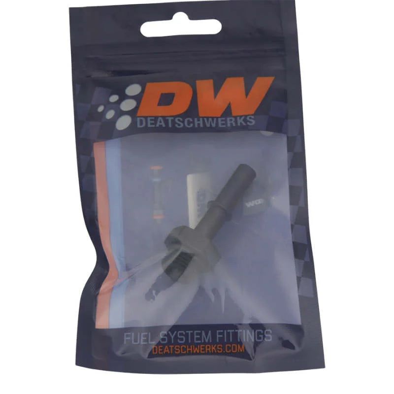 DeatschWerks 6AN ORB Male to 5/16in Male EFI Quick Connect Adapter - Anodized Matte Black - Side View