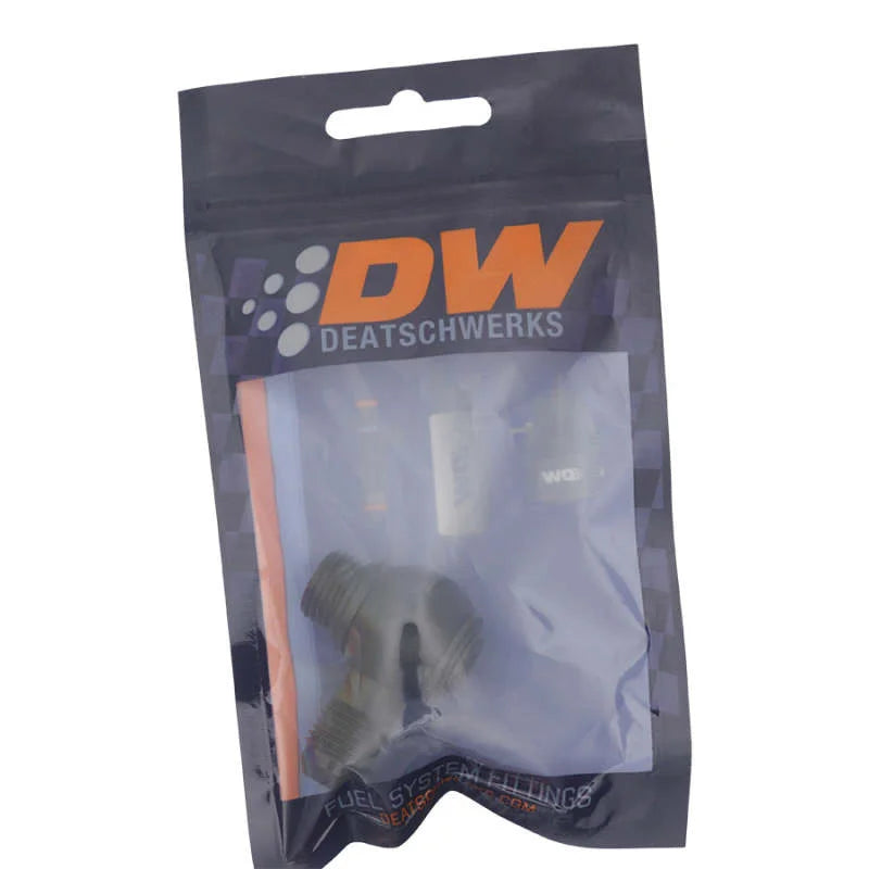 DeatschWerks 6AN ORB Male to 6AN Male Flare Low Profile 90-Degree Swivel - Anodized Matte Black - Side View