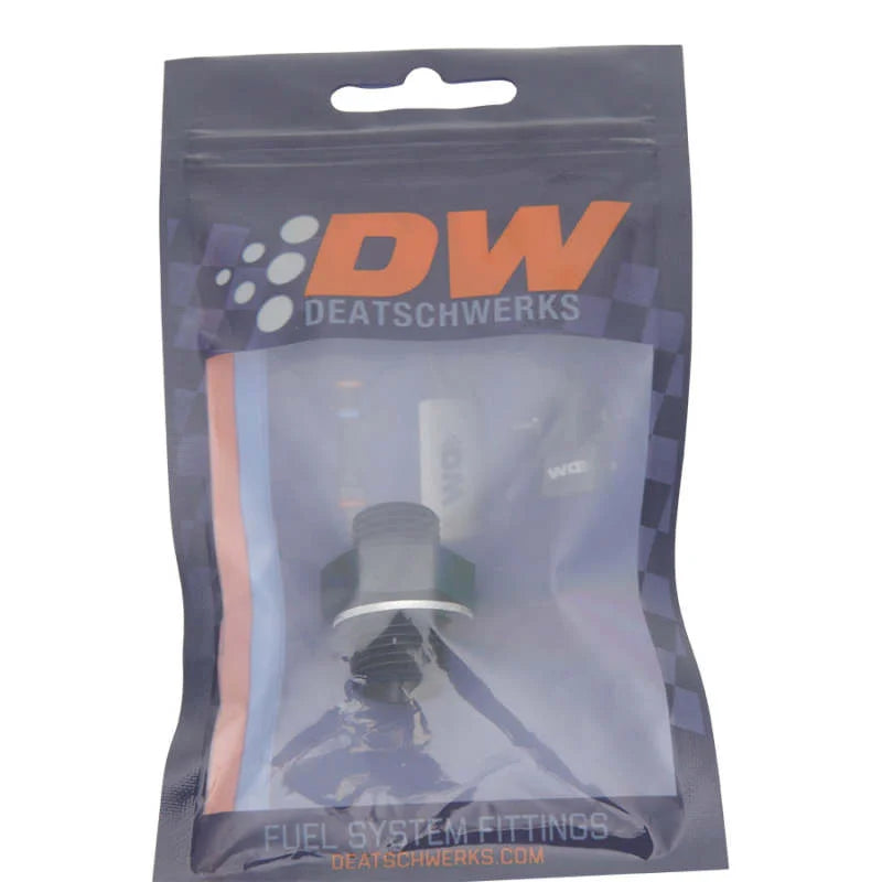 DeatschWerks 6AN ORB Male to M16 X 1.5 Metric Male (Incl O-Ring and Washer) - Anodized Matte Black - Side View