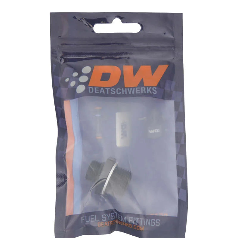 DeatschWerks 6AN ORB Male to M18 X 1.5 Metric Male (Incl O-Ring and Washer) - Anodized Matte Black - Side View