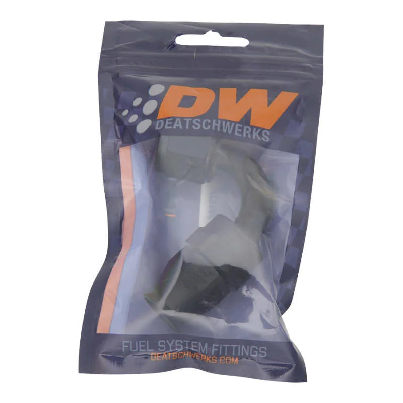 DeatschWerks 8 AN Female Flare Swivel 120-Degree Hose End PTFE - Anodized Matte Black - Side View