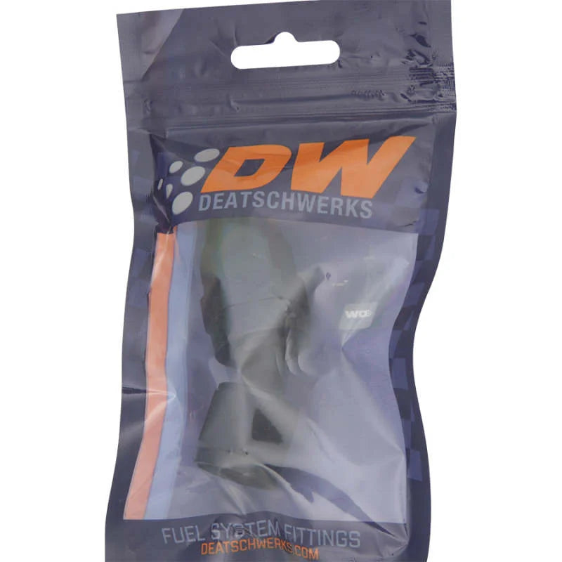 DeatschWerks 8 AN Female Flare Swivel 30-Degree Hose End PTFE - Anodized Matte Black - Side View