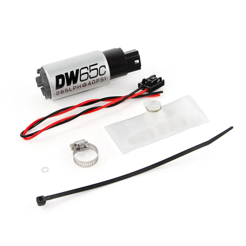 DeatschWerks 88-91 BMW 325i DW65C 265lph Compact Fuel Pump w/ Install Kit (w/o Mounting Clips) - Side View