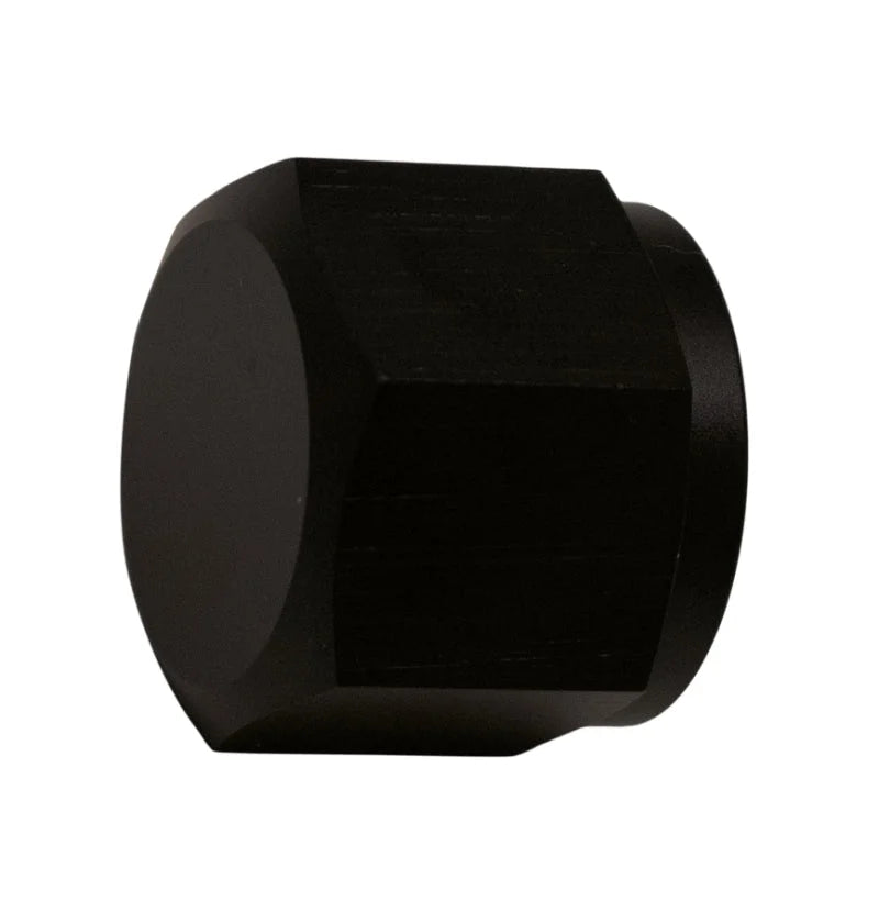 DeatschWerks 8AN Female Flare Cap - Anodized Matte Black - Main Product View