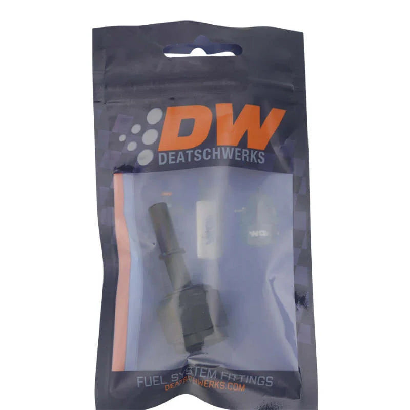 DeatschWerks 8AN Female Flare Swivel to 5/16in Male EFI Quick Disconnect - Anodized Matte Black - Side View