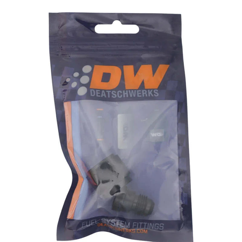 DeatschWerks 8AN Female Flare to 6AN Male Flare Reducer - Anodized Matte Black - Side View