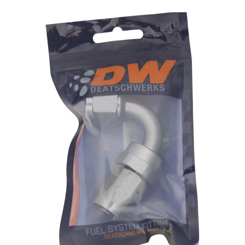 DeatschWerks 8AN Female Swivel 120-Degree Hose End CPE - Anodized Titanium - Back View