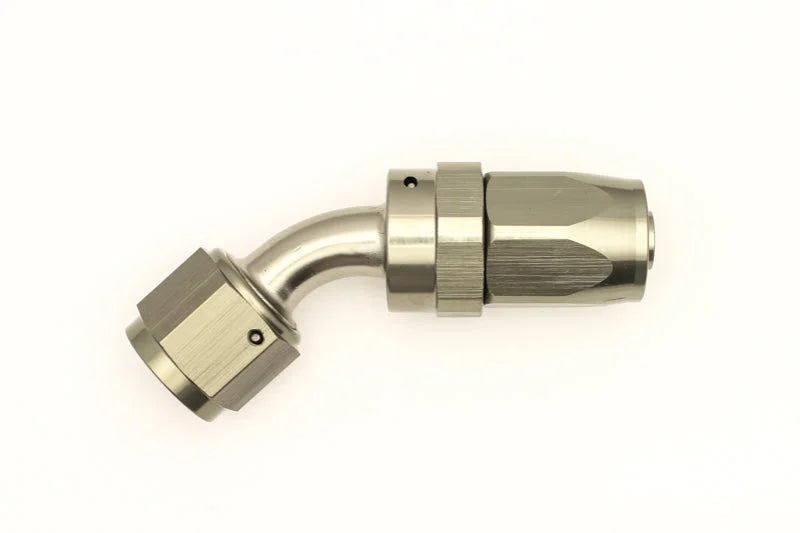 DeatschWerks 8AN Female Swivel 45-Degree Hose End CPE - Installation View