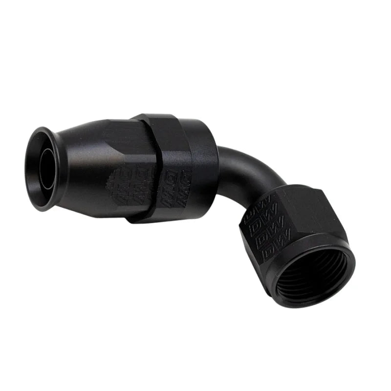 DeatschWerks 8AN Female Swivel 90-Degree Hose End PTFE (Incl 1 Olive Insert) - Anodized Matte Black - Main Product View