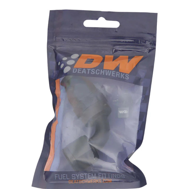 DeatschWerks 8AN Female Swivel 90-Degree Hose End PTFE (Incl 1 Olive Insert) - Anodized Matte Black - Side View