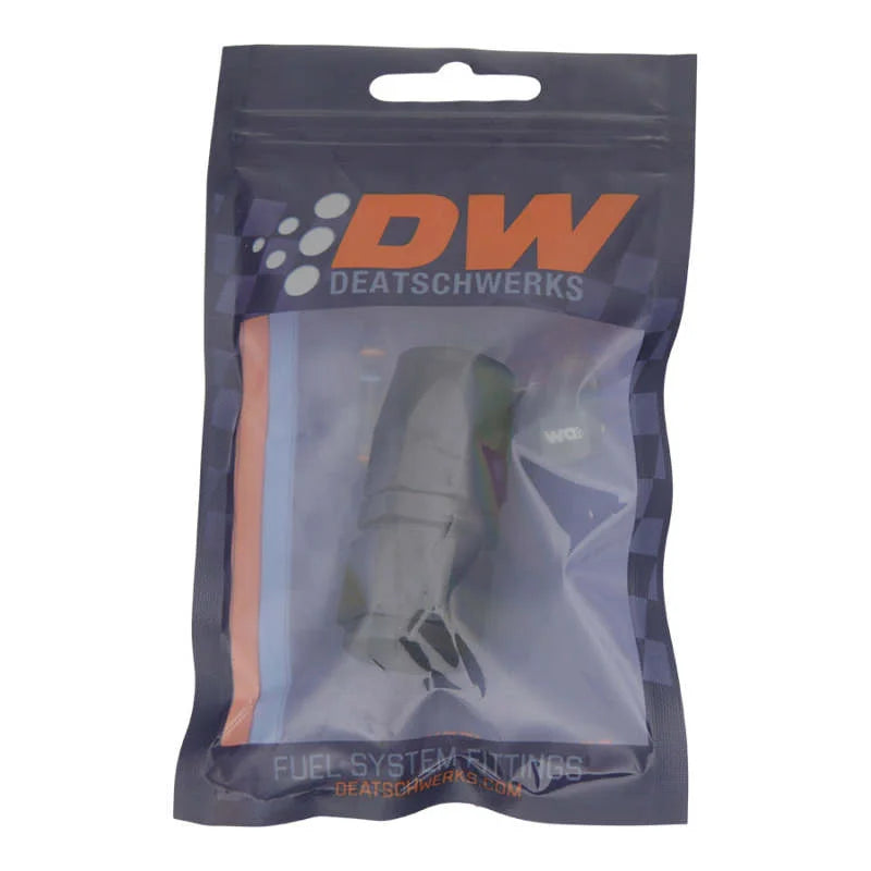 DeatschWerks 8AN Female Swivel Straight Hose End CPE - Anodized Matte Black - Side View
