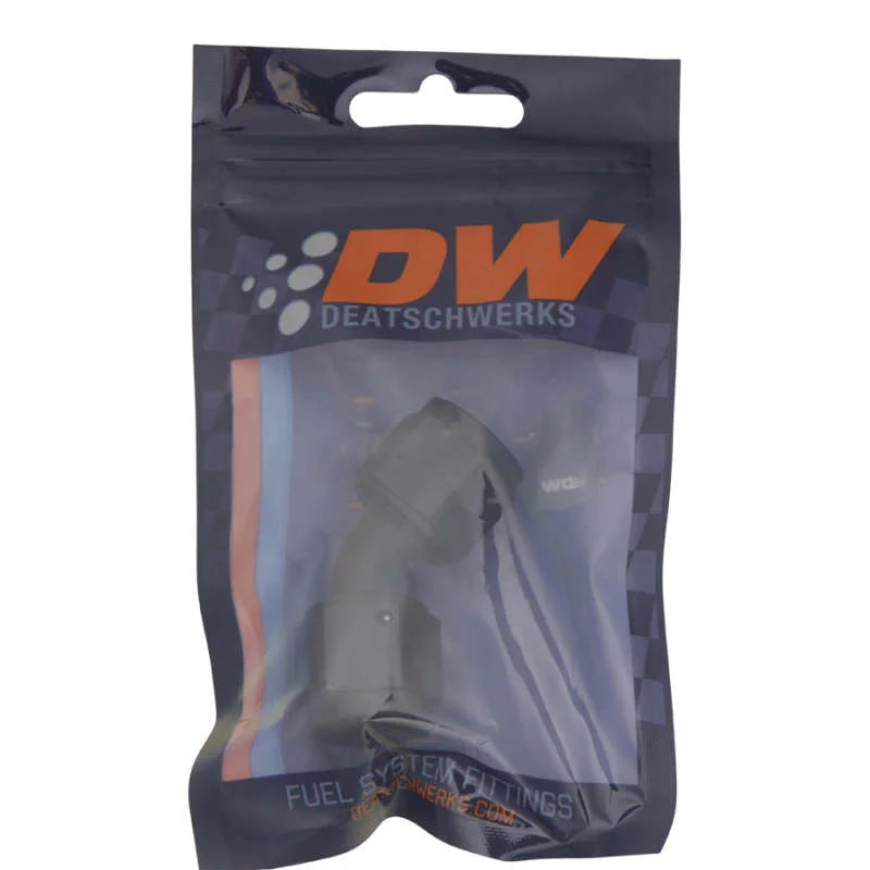 DeatschWerks 8AN Flare Female Swivel 45-Degree to 8AN Flare Female Swivel - Anodized Matte Black - Side View
