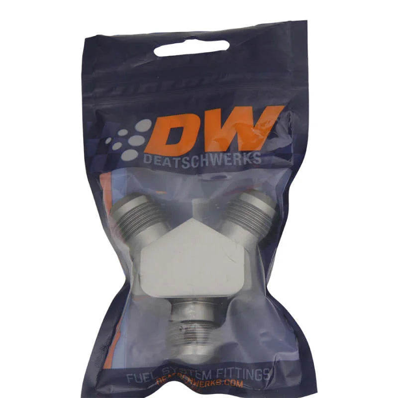 DeatschWerks 8AN Male Flare + 8AN Male Flare To 8AN Male Flare Y-Block Fitting - Back View