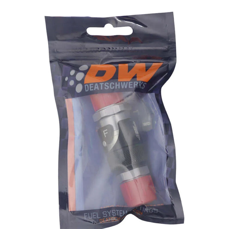 DeatschWerks 8AN Male Flare Quick Disconnect Dry Break Fitting - 2 Pieces Anodized Matte Black - Side View