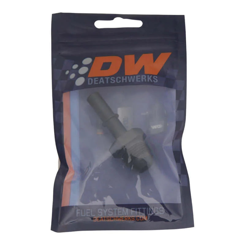 DeatschWerks 8AN Male Flare to 3/8in Male EFI Quick Connect Adapter - Anodized Matte Black - Side View