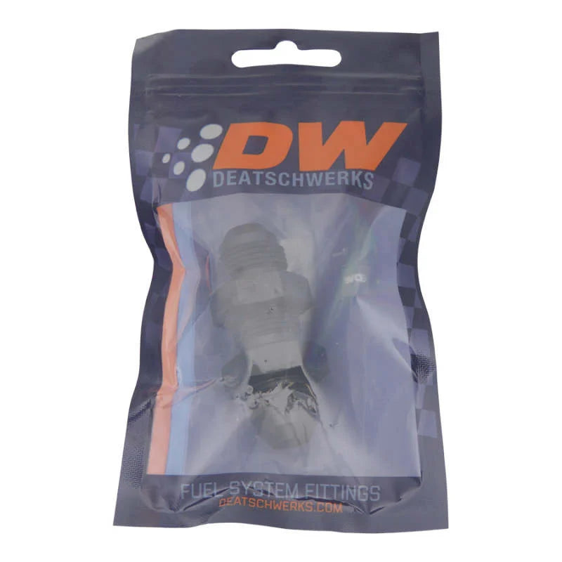 DeatschWerks 8AN Male Flare to 8AN Male Flare Bulkhead Adapter (Incl Nut) - Anodized Matte Black - Side View