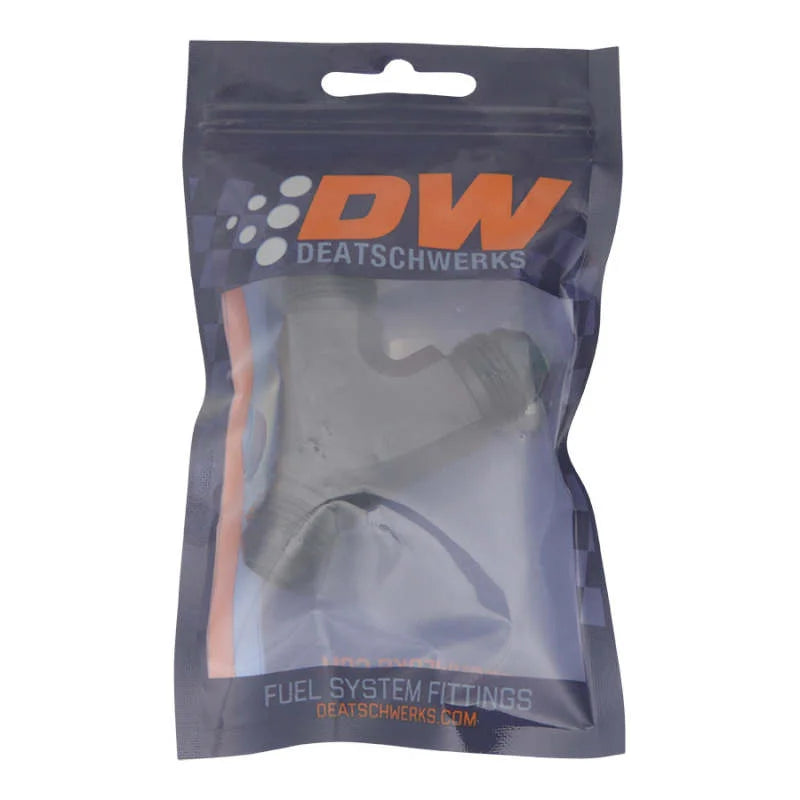 DeatschWerks 8AN Male Flare to 8AN Male Flare to 8AN Male Flare Y Fitting - Anodized Matte Black - Side View