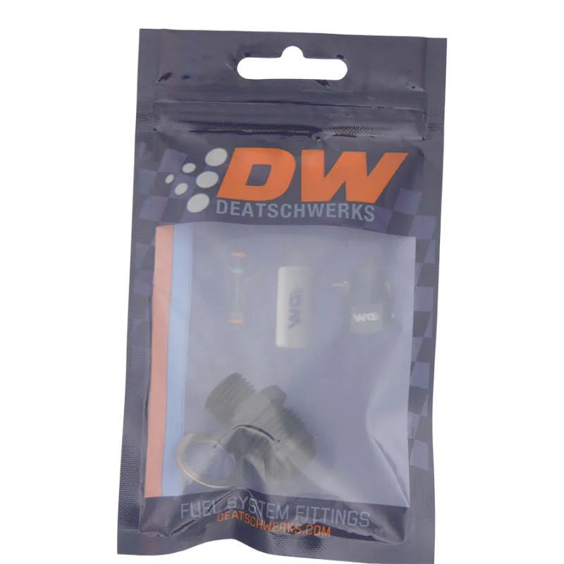 DeatschWerks 8AN Male Flare to M14 X 1.5 Male Metric Adapter (Incl Washer) - Anodized Matte Black - Side View