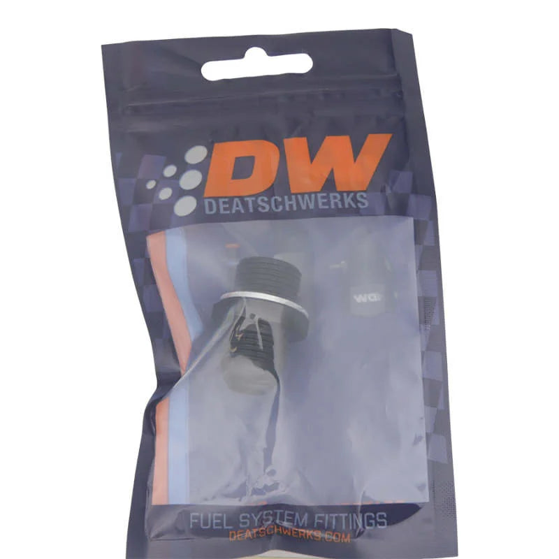 DeatschWerks 8AN Male Flare to M18 X 1.5 Male Metric Adapter (Incl Washer) - Anodized Matte Black - Side View