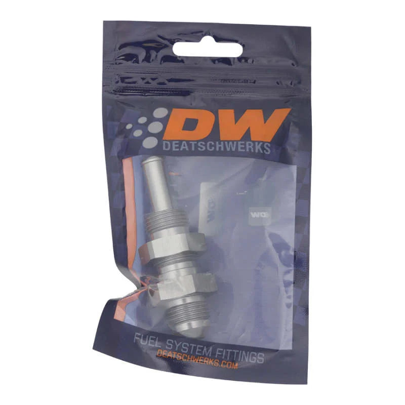 DeatschWerks 8AN Male Flare to Straight 3/8in Single Hose Barb - Anodized DW Titanium - Side View