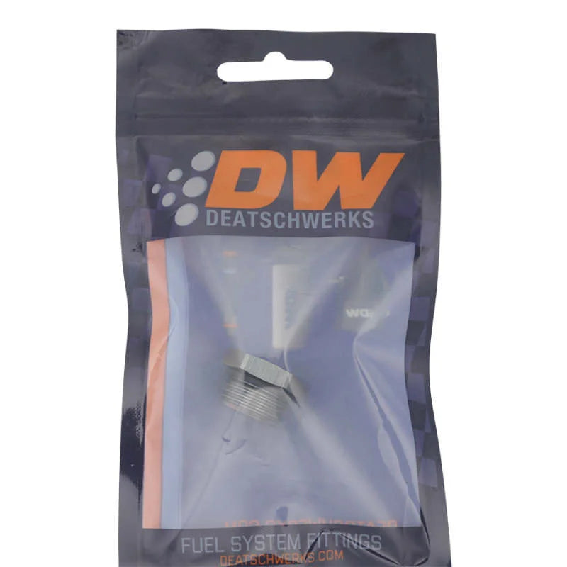 DeatschWerks 8AN ORB Male Plug Fitting with 1/8in NPT Gauge Port - Anodized DW Titanium - Side View