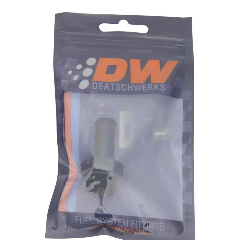 DeatschWerks 8AN ORB Male to 1/2in Male Barb Fitting (Incl O-Ring) - Anodized Matte Black - Side View