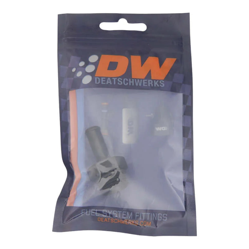 DeatschWerks 8AN ORB Male to 3/8in Male Barb Fitting (Incl O-Ring) - Anodized Matte Black - Side View
