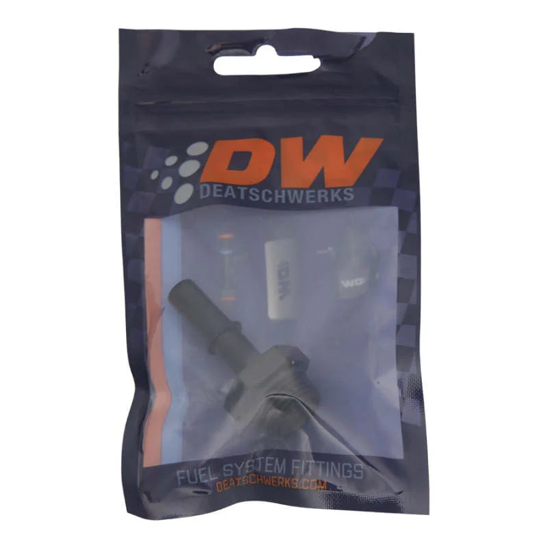 DeatschWerks 8AN ORB Male to 3/8in Male EFI Quick Connect Adapter - Anodized Matte Black - Side View