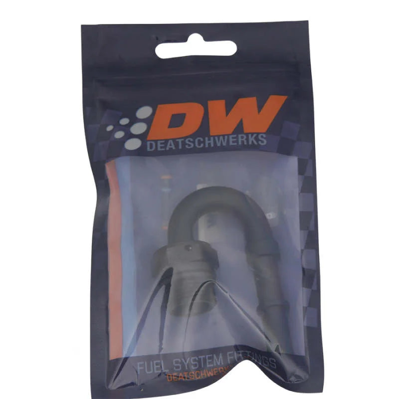 DeatschWerks 8AN ORB Male to 3/8in Male EFI Quick Connect Adapter 180-Degree - Anodized Matte Black - Side View