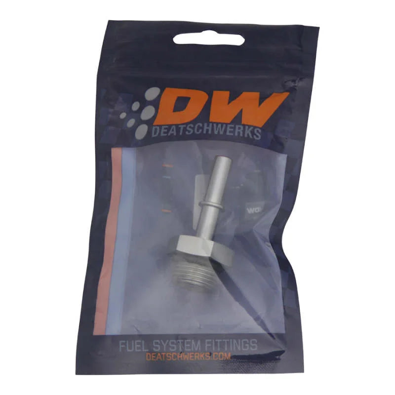 DeatschWerks 8AN ORB Male to 5/16in Male EFI Quick Connect Adapter - Anodized DW Titanium - Side View