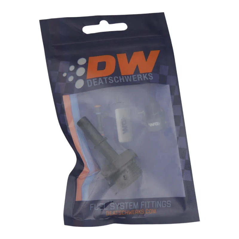 DeatschWerks 8AN ORB Male to 5/16in Male EFI Quick Connect Adapter - Anodized Matte Black - Side View
